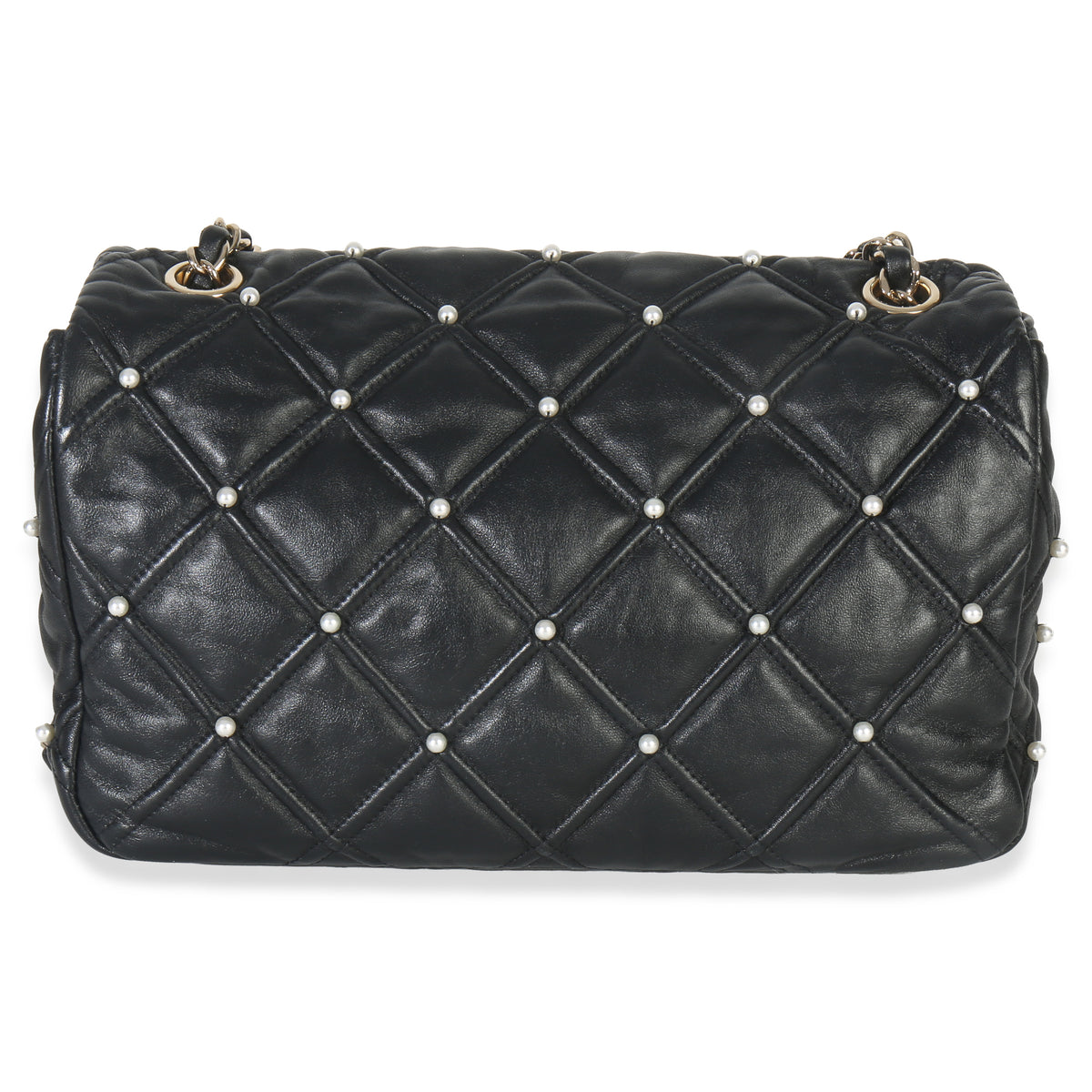 Chanel Black Pearl Studded Lambskin Medium CC Flap Bag Handbag bv
