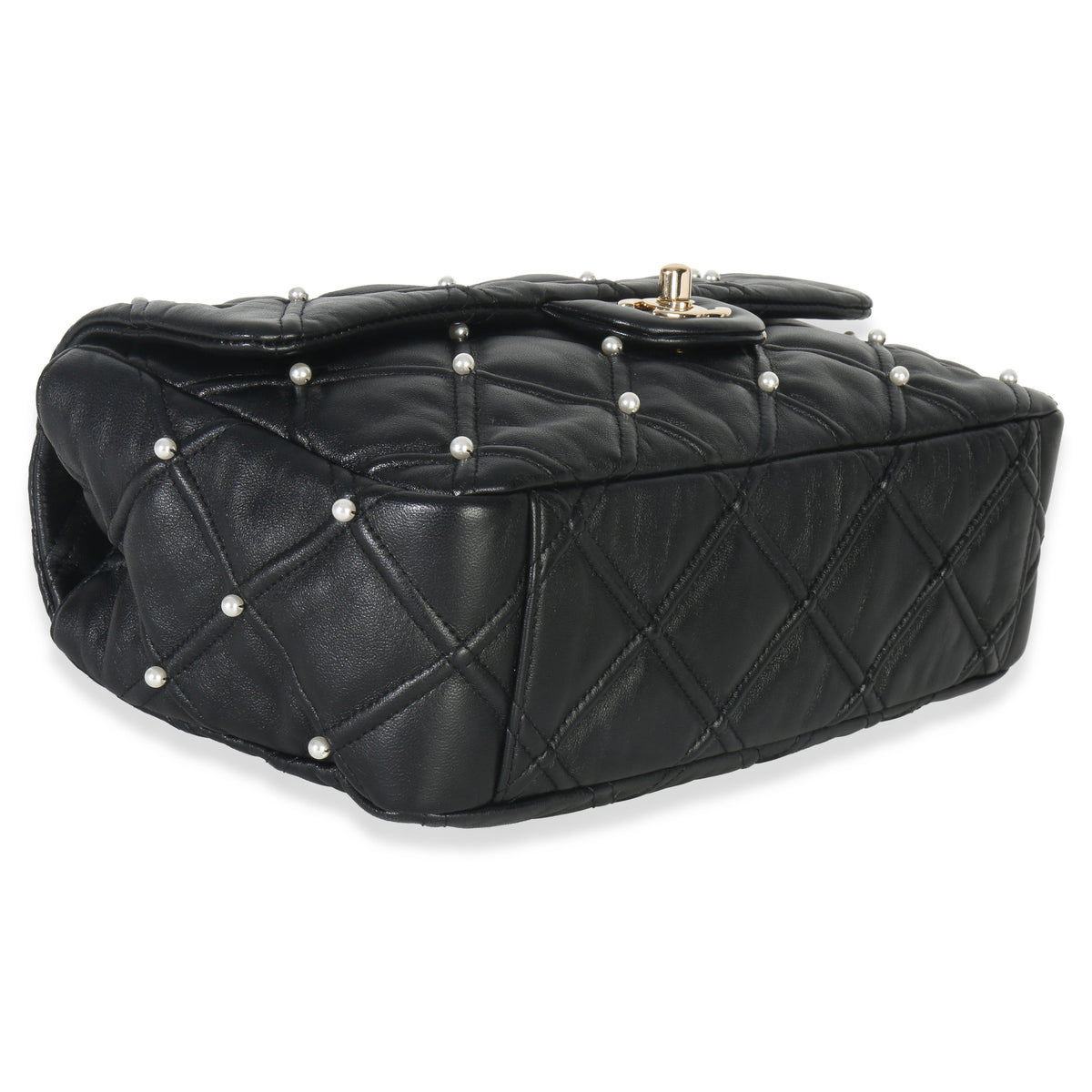 Chanel Black Pearl Studded Lambskin Medium CC Flap Bag Handbag clasp