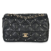 Chanel Black Pearl Studded Lambskin Medium CC Flap Bag Handbag fv