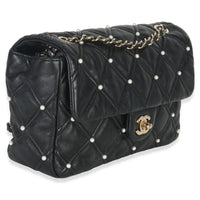 Chanel Black Pearl Studded Lambskin Medium CC Flap Bag Handbag pv