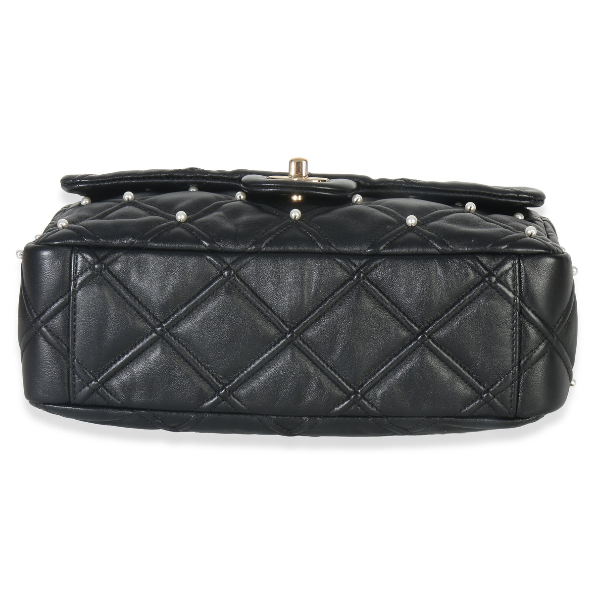 Chanel Black Pearl Studded Lambskin Medium CC Flap Bag Handbag stamp