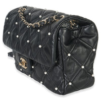 Chanel Black Pearl Studded Lambskin Medium CC Flap Bag Handbag sv