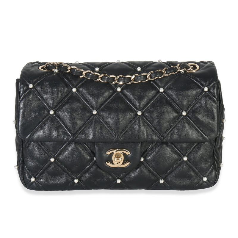 Black Pearl Studded Lambskin Medium CC Flap Bag