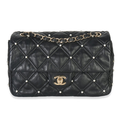 Black Pearl Studded Lambskin Medium CC Flap Bag
