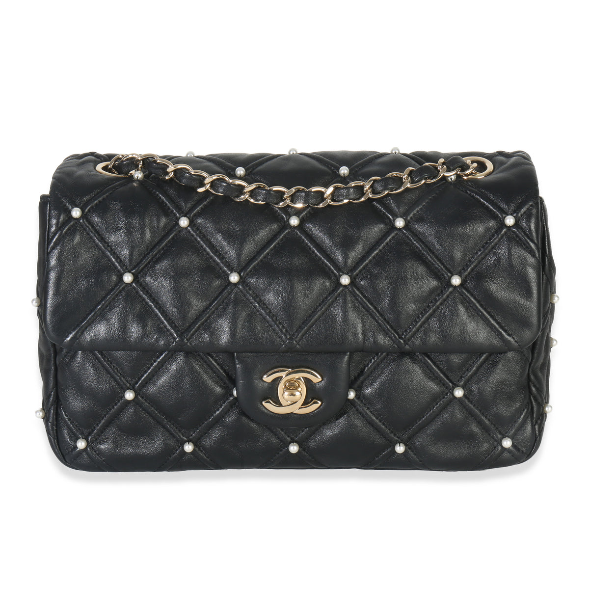 Black Pearl Studded Lambskin Medium CC Flap Bag