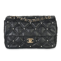 Black Pearl Studded Lambskin Medium CC Flap Bag