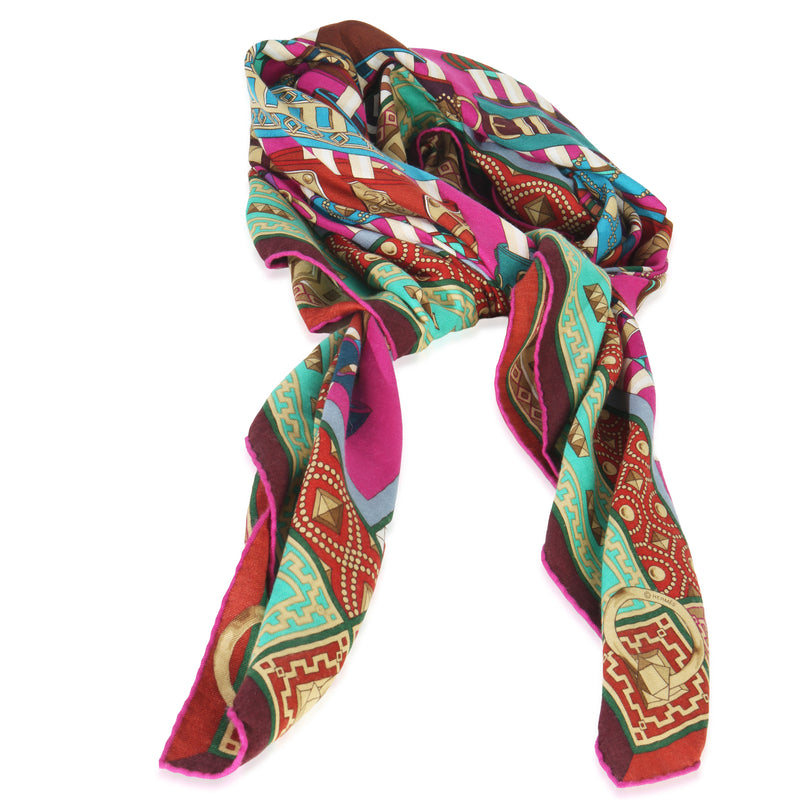 Cashmere Silk Teal Fuchsia Colliers De Chiens Shawl 140