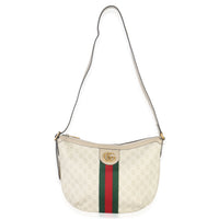 Gucci Mystic White GG Supreme Canvas Dollar Calfskin Web Small Ophidia Half Moon Handbag av