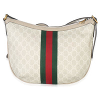 Gucci Mystic White GG Supreme Canvas Dollar Calfskin Web Small Ophidia Half Moon Handbag bv