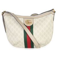 Gucci Mystic White GG Supreme Canvas Dollar Calfskin Web Small Ophidia Half Moon Handbag fv