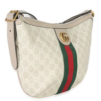 Gucci Mystic White GG Supreme Canvas Dollar Calfskin Web Small Ophidia Half Moon Handbag pv