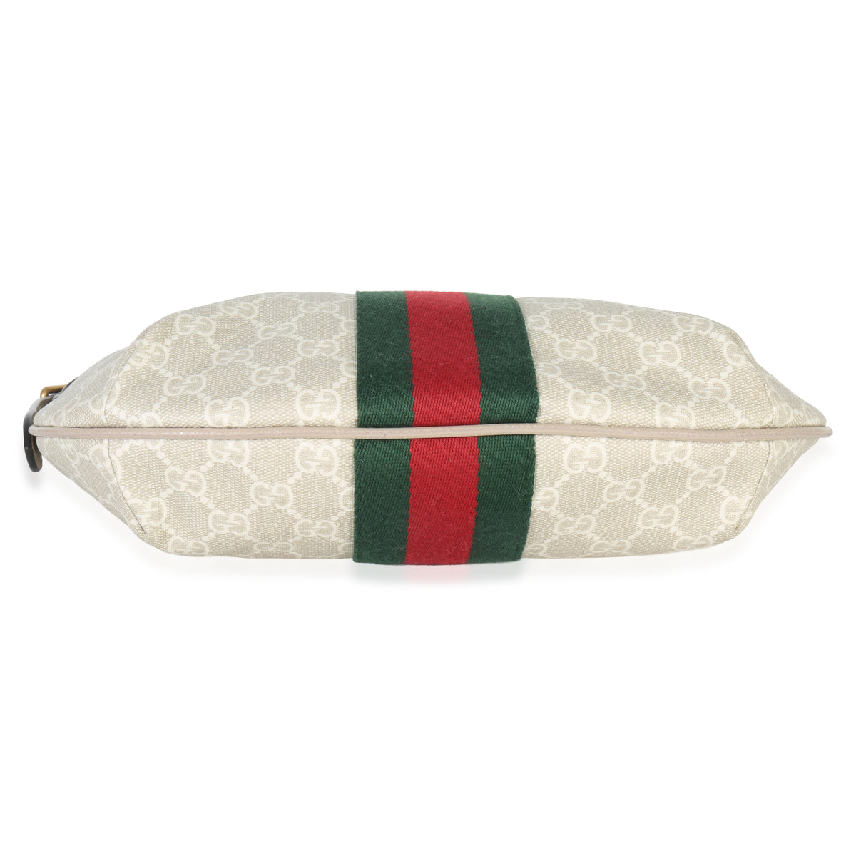 Gucci Mystic White GG Supreme Canvas Dollar Calfskin Web Small Ophidia Half Moon Handbag stamp
