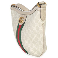 Gucci Mystic White GG Supreme Canvas Dollar Calfskin Web Small Ophidia Half Moon Handbag sv