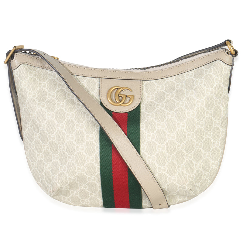 Mystic White GG Supreme Canvas Dollar Calfskin Web Small Ophidia Half Moon