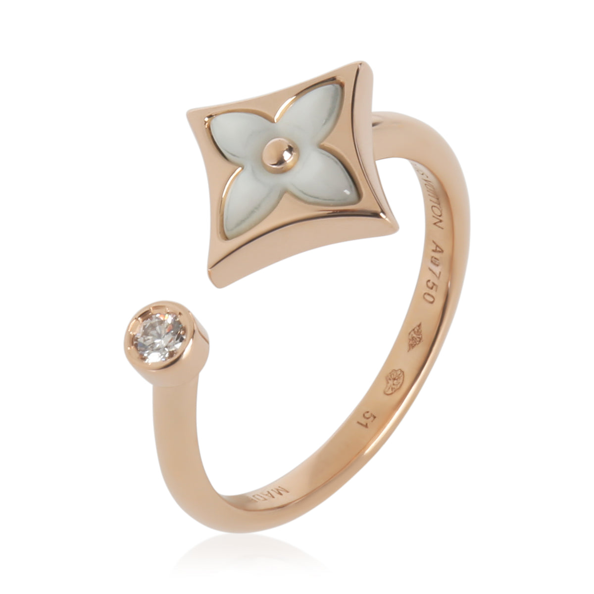 Rose Gold Mother Of Pearl and Diamond Color Blossom Ring
