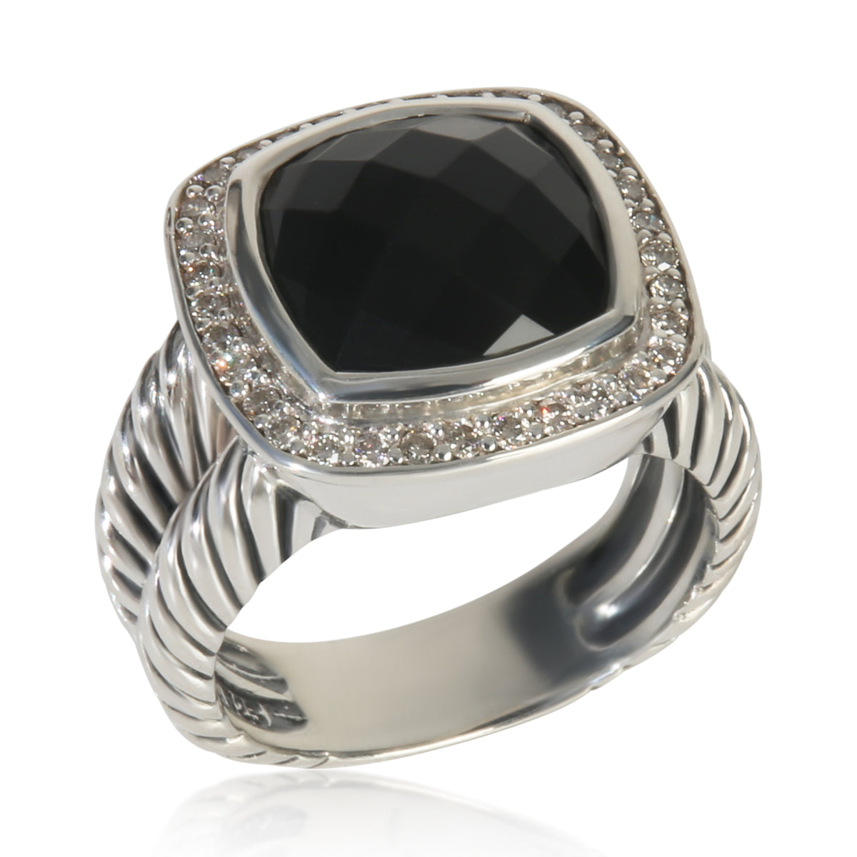 David Yurman Sterling Silver Onyx and Diamond Albion Ring bv