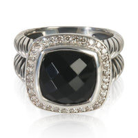 David Yurman Sterling Silver Onyx and Diamond Albion Ring fv