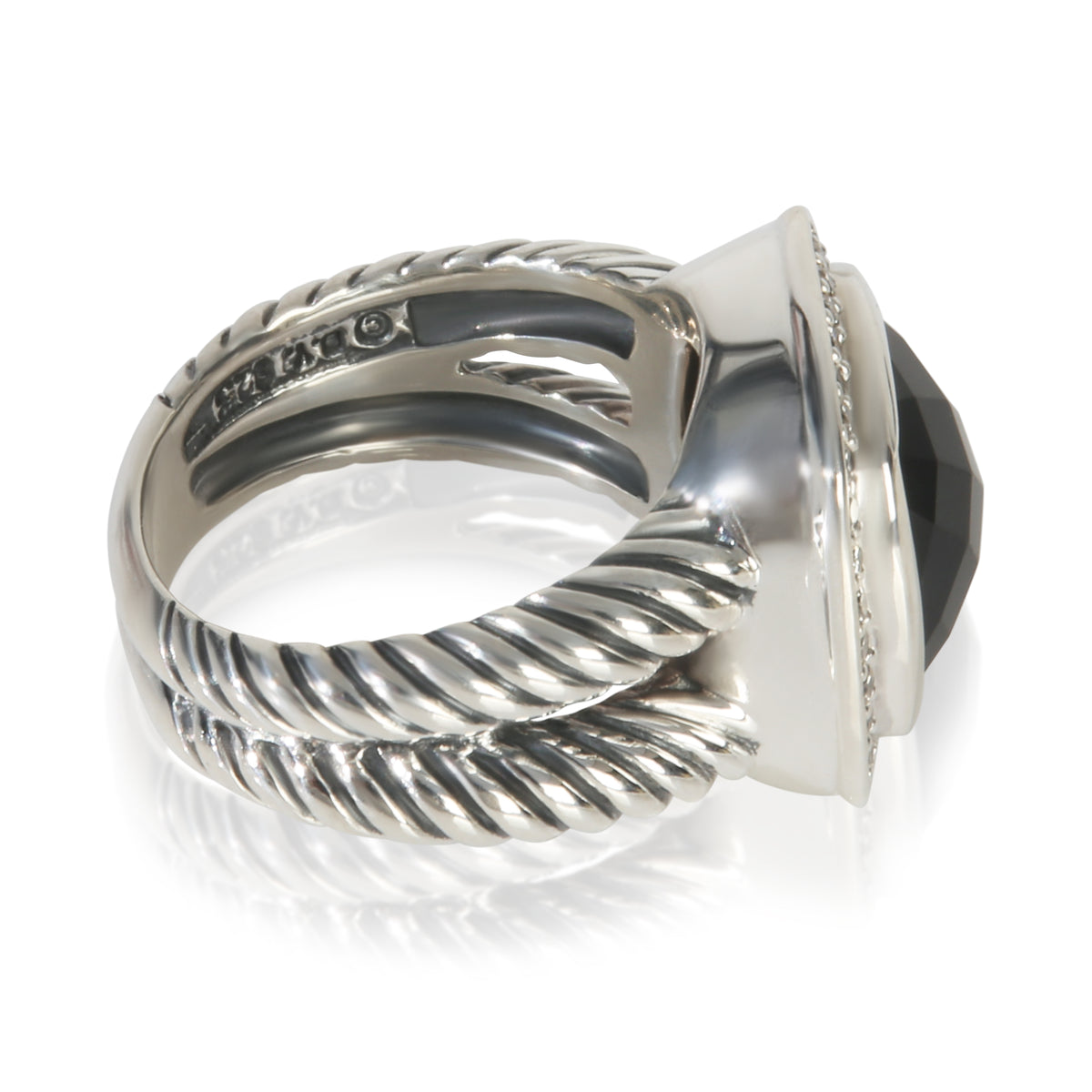 David Yurman Sterling Silver Onyx and Diamond Albion Ring pv