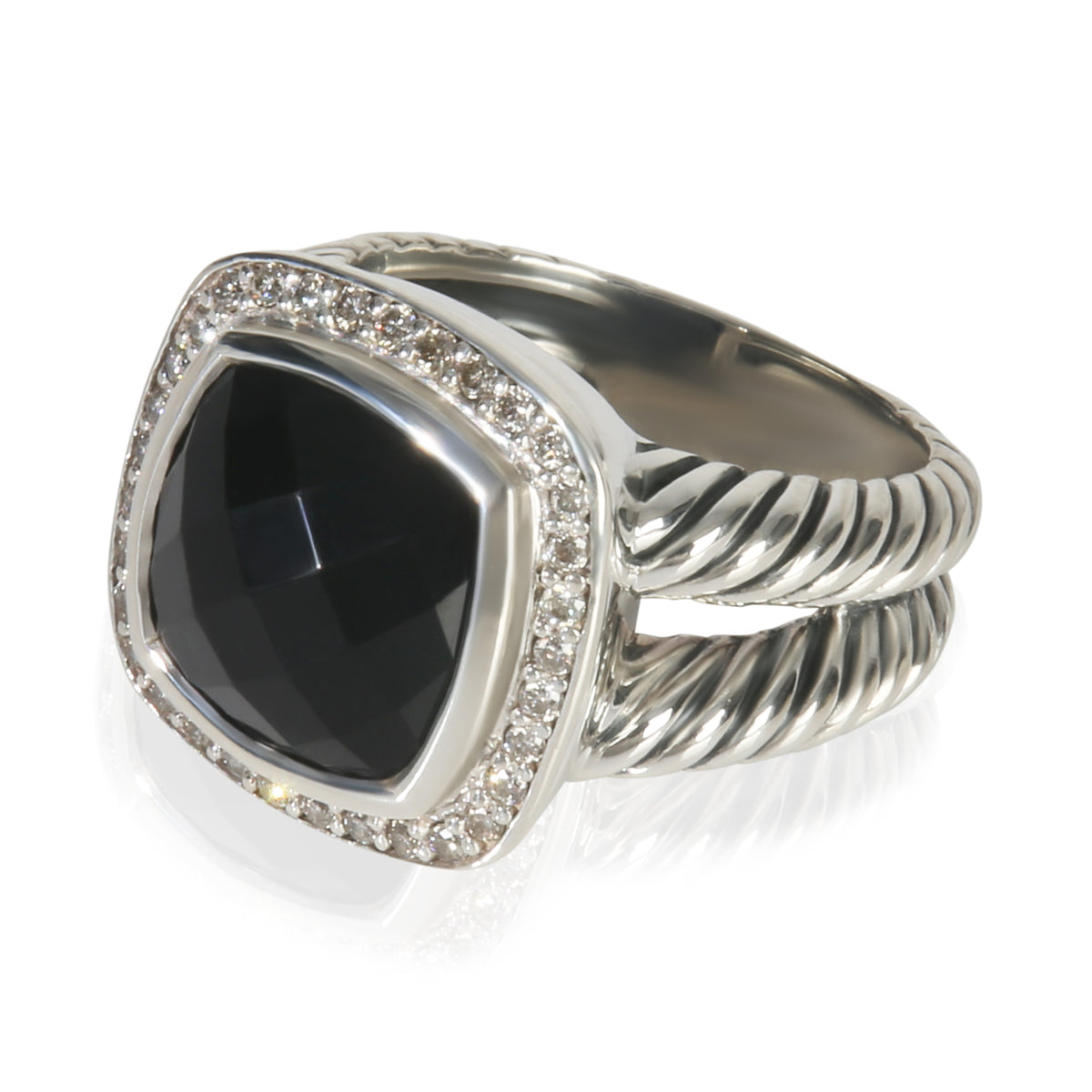 David Yurman Sterling Silver Onyx and Diamond Albion Ring sv