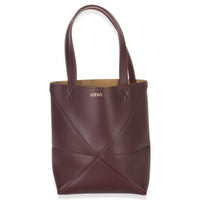 Loewe Burgundy Calfskin Mini Puzzle Fold Tote Handbag fv