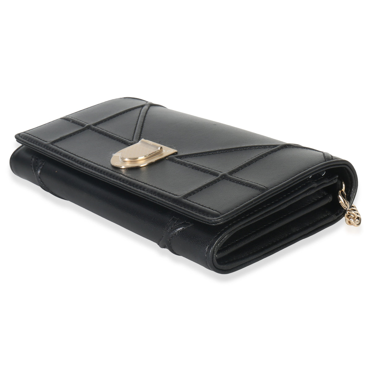 Christian Dior Black Calfskin Diorama Croisiere Chain Wallet Handbag box