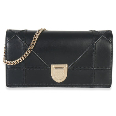 Christian Dior Black Calfskin Diorama Croisiere Chain Wallet Handbag fv