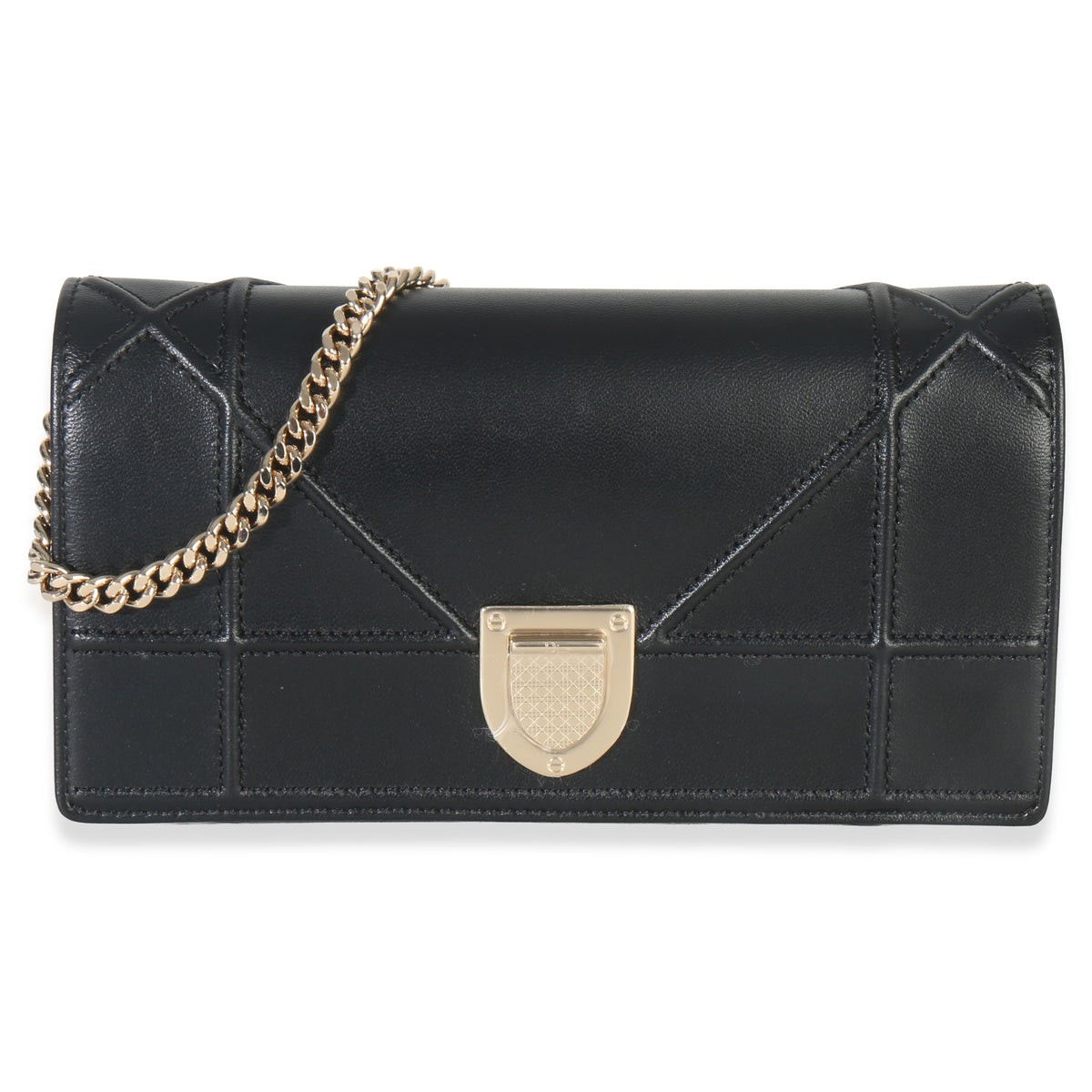 Christian Dior Black Calfskin Diorama Croisiere Chain Wallet Handbag fv