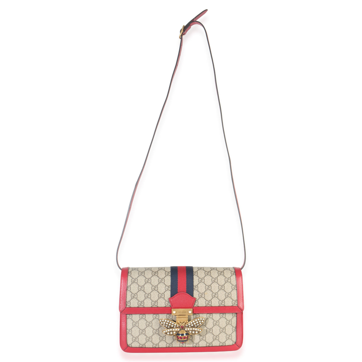 Gucci Red Calfskin GG Supreme Canvas Medium Margaret Shoulder Bag Handbag av