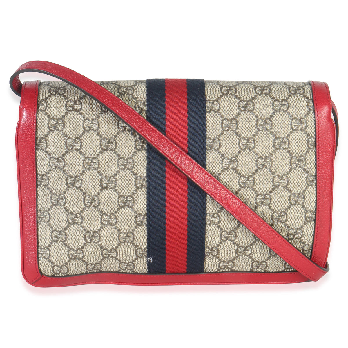 Gucci Red Calfskin GG Supreme Canvas Medium Margaret Shoulder Bag Handbag bv