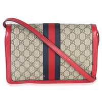 Gucci Red Calfskin GG Supreme Canvas Medium Margaret Shoulder Bag Handbag bv