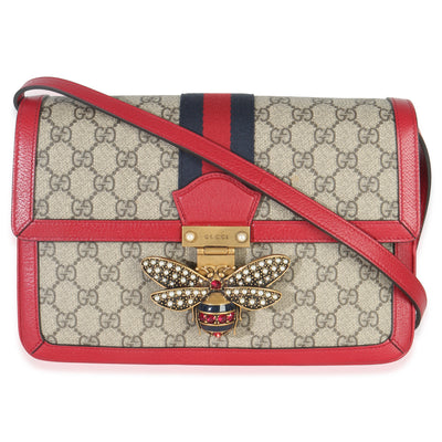 Gucci Red Calfskin GG Supreme Canvas Medium Margaret Shoulder Bag Handbag fv