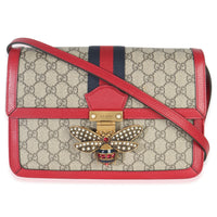 Gucci Red Calfskin GG Supreme Canvas Medium Margaret Shoulder Bag Handbag fv