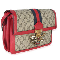 Gucci Red Calfskin GG Supreme Canvas Medium Margaret Shoulder Bag Handbag pv