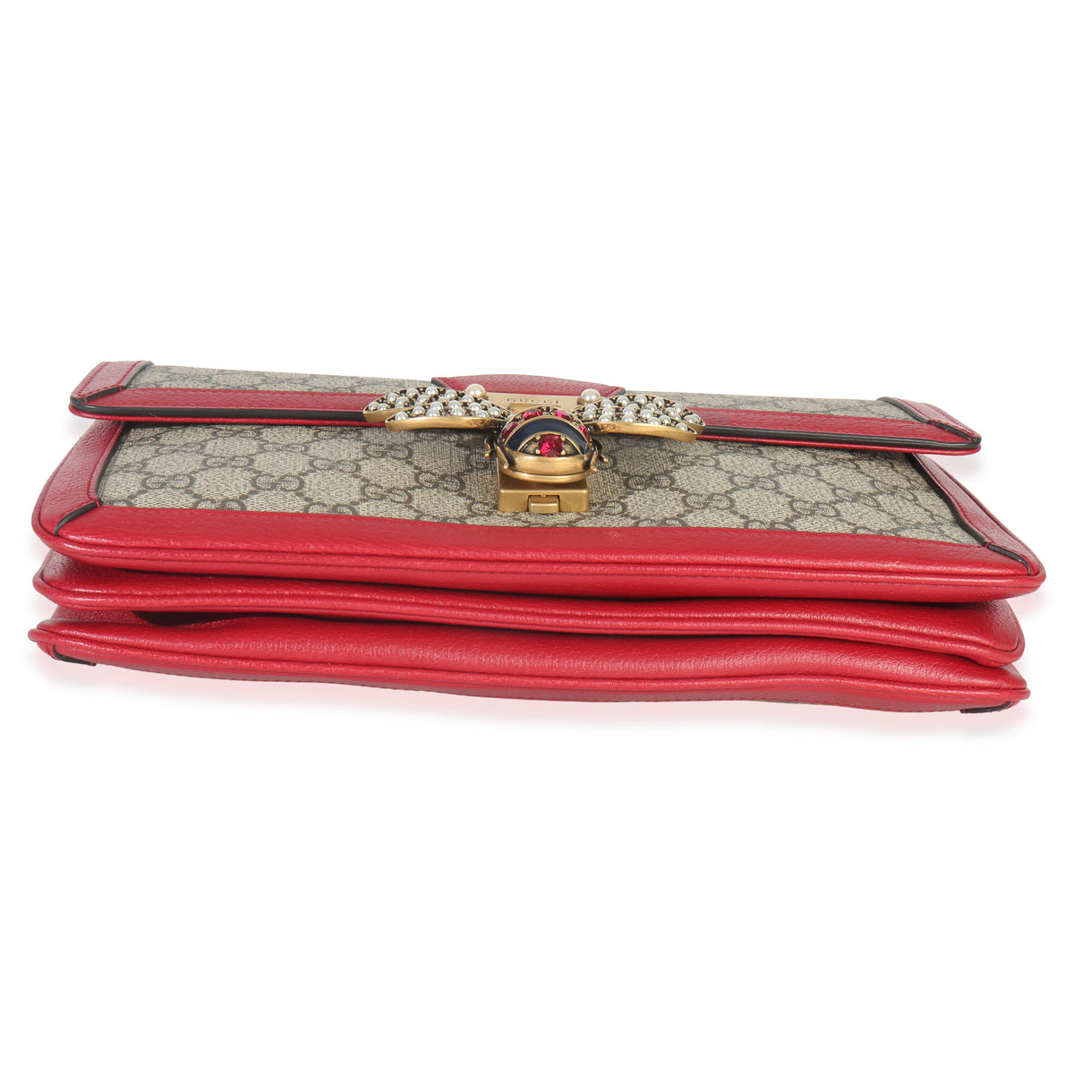 Gucci Red Calfskin GG Supreme Canvas Medium Margaret Shoulder Bag Handbag stamp