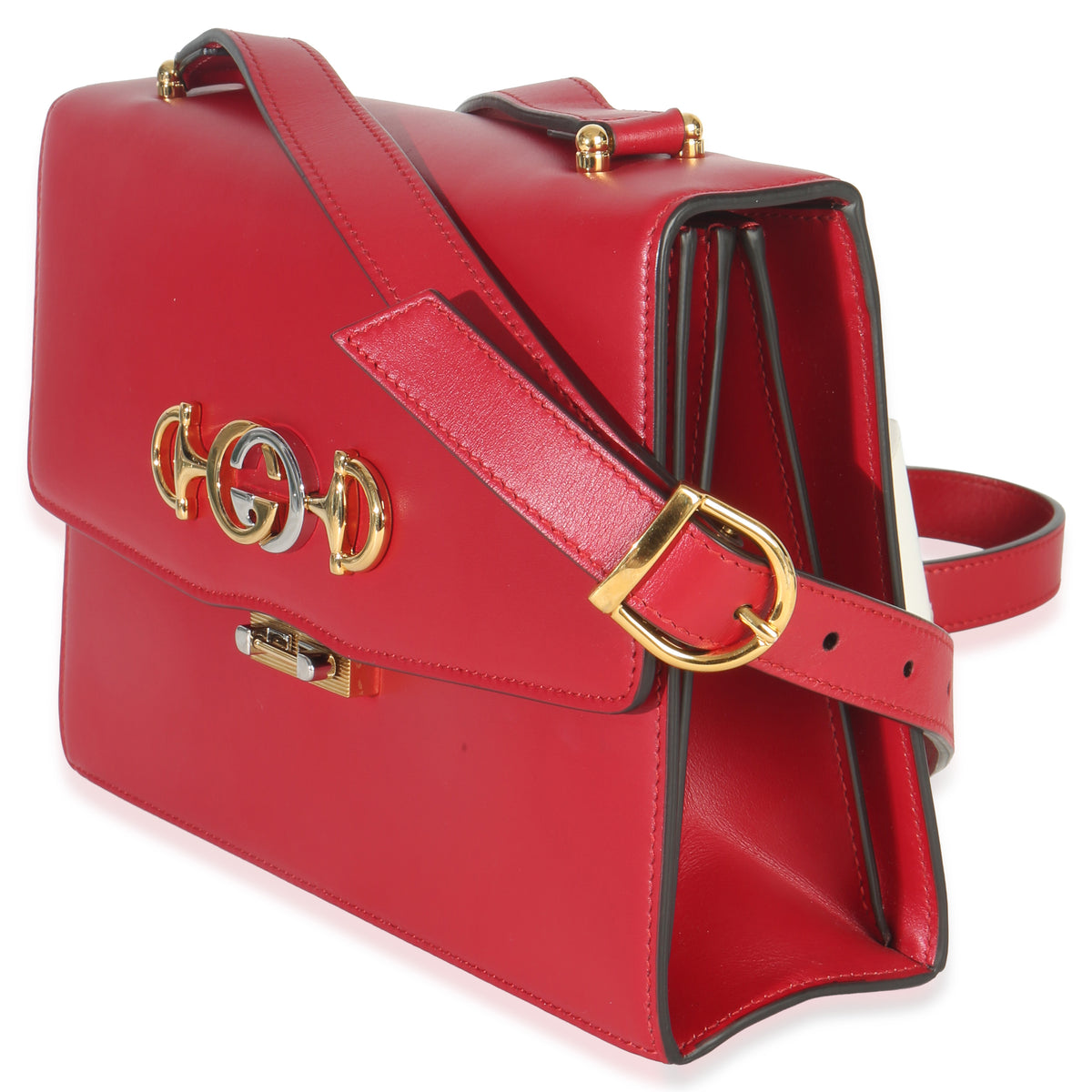 Gucci Red Smooth Calfskin Small Zumi Shoulder Flap Bag Handbag sv