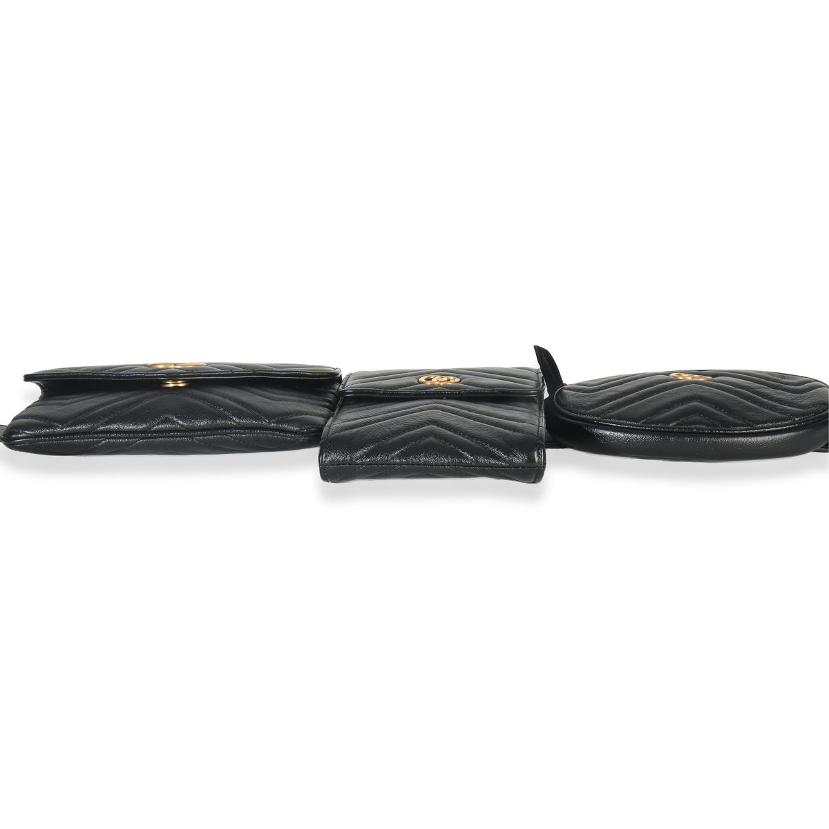 Gucci Black Matelasse Calfskin GG Marmont Triple Pouch Belt Bag Handbag bv