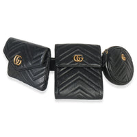 Gucci Black Matelasse Calfskin GG Marmont Triple Pouch Belt Bag Handbag fv