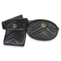 Gucci Black Matelasse Calfskin GG Marmont Triple Pouch Belt Bag Handbag sv