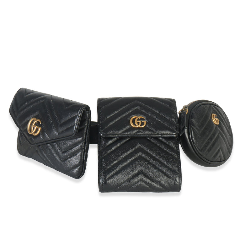 Black Matelasse Calfskin GG Marmont Triple Pouch Belt Bag