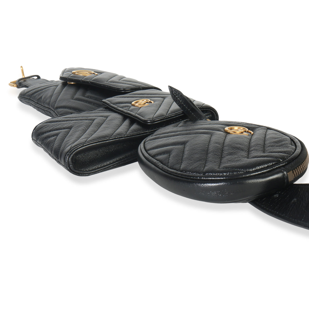 Black Matelasse Calfskin GG Marmont Triple Pouch Belt Bag
