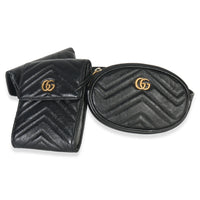 Black Matelasse Calfskin GG Marmont Triple Pouch Belt Bag