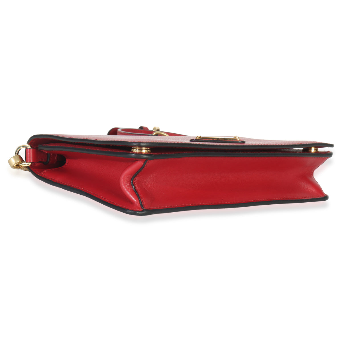 Prada Red Saffiano Triangle Logo Mini Crossbody Handbag clasp