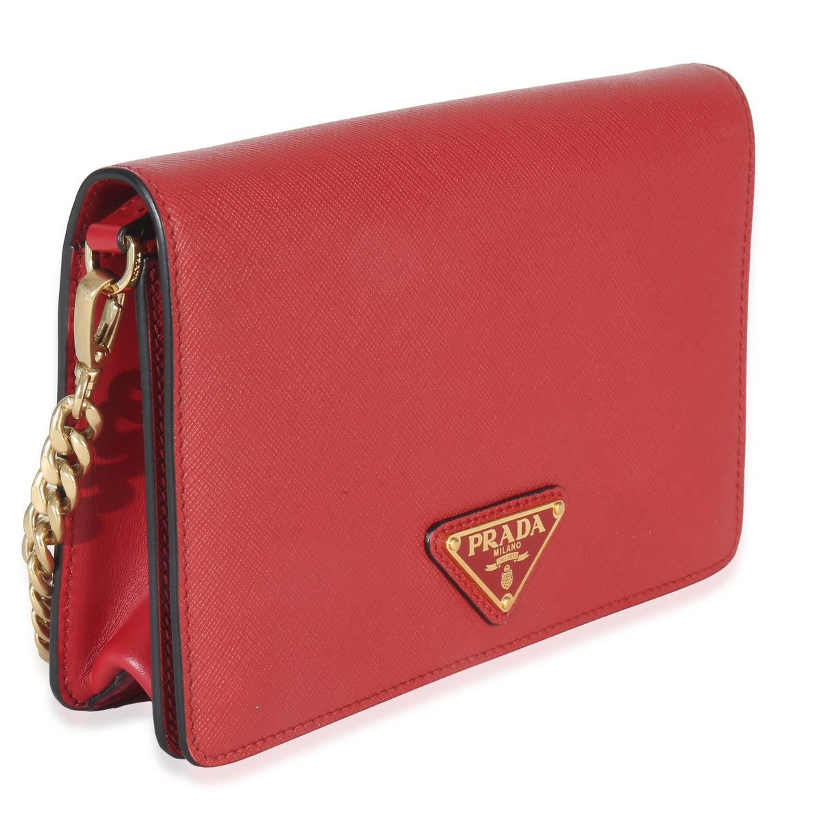 Prada Red Saffiano Triangle Logo Mini Crossbody Handbag pv
