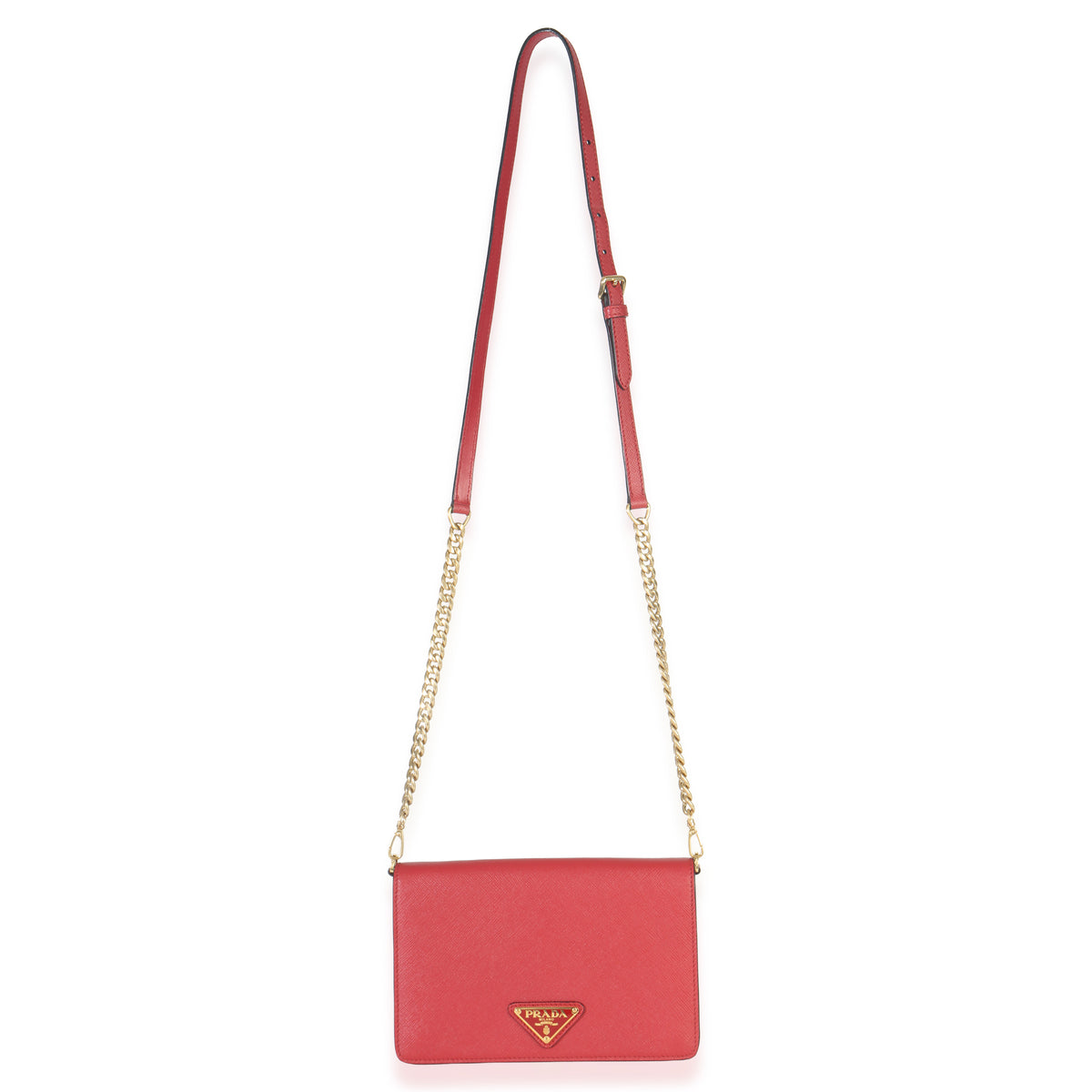 Red Saffiano Triangle Logo Mini Crossbody