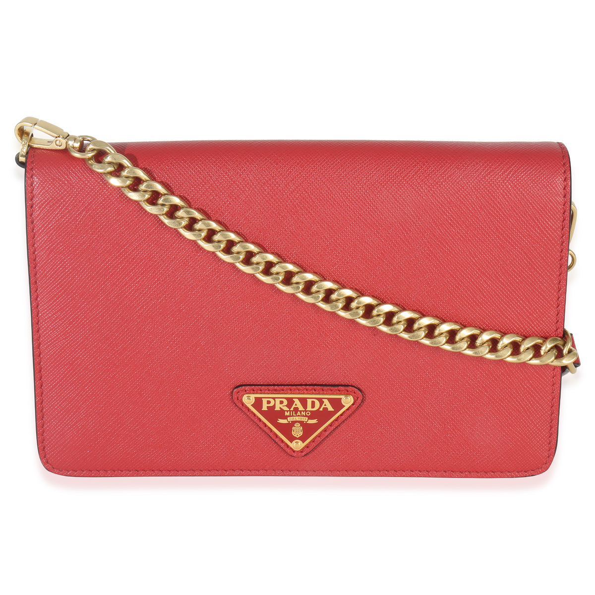 Red Saffiano Triangle Logo Mini Crossbody