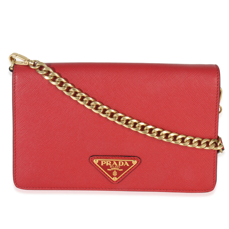 Red Saffiano Triangle Logo Mini Crossbody