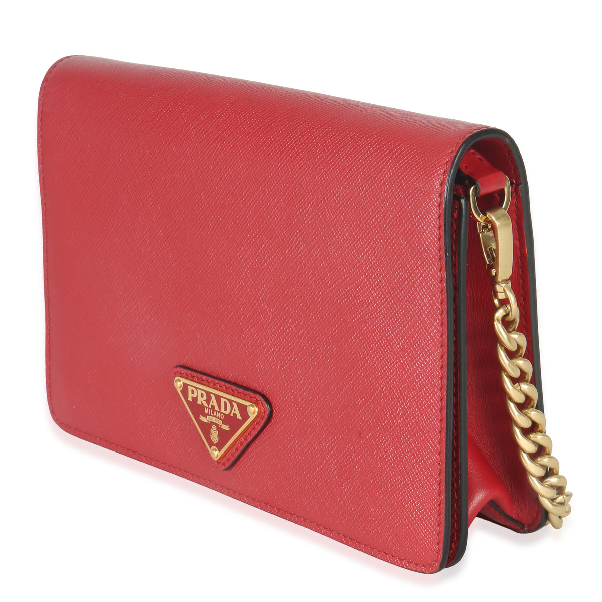 Red Saffiano Triangle Logo Mini Crossbody