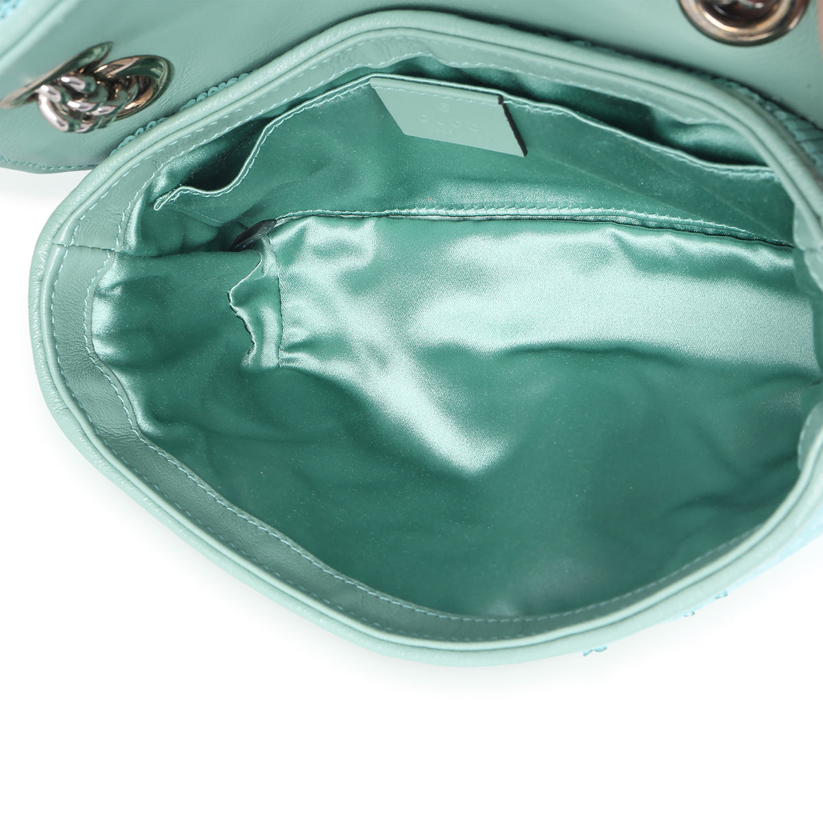 Gucci Blue Sequin Calfskin Matelasse Diagonal Small GG Marmont Shoulder Bag Handbag ad1