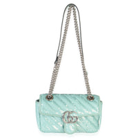 Gucci Blue Sequin Calfskin Matelasse Diagonal Small GG Marmont Shoulder Bag Handbag av