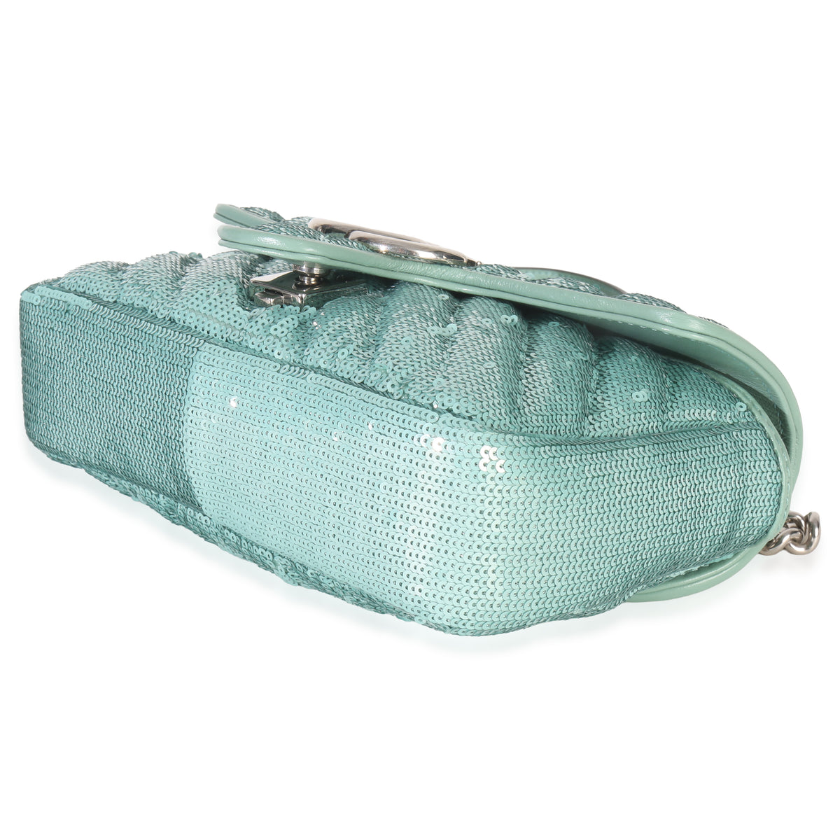 Gucci Blue Sequin Calfskin Matelasse Diagonal Small GG Marmont Shoulder Bag Handbag box